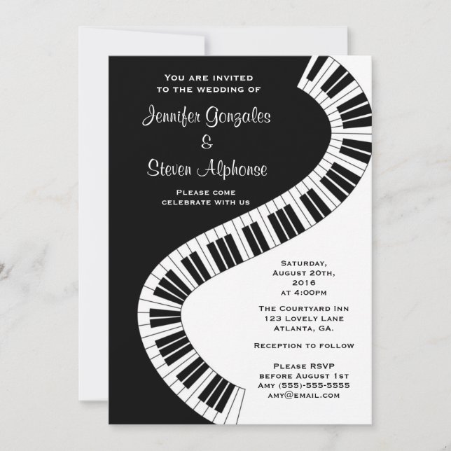 Wavy Curved Piano Keys Wedding Invitation (Front)