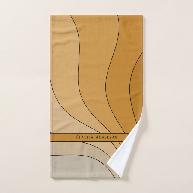 Wavy curves Retro Beige name Hand Towel (Hand Towel)