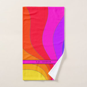 Wavy curves Retro Bold and Colorful with name Hand Towel
