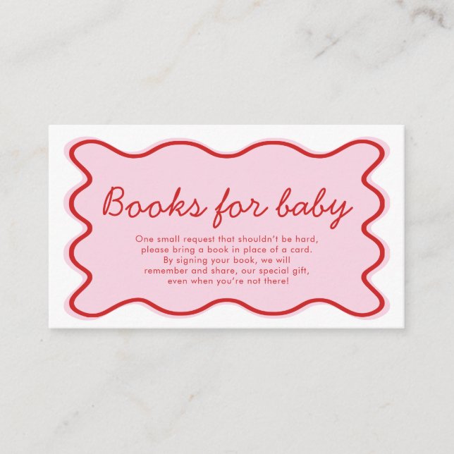 Wavy Curvy Pink and Red Baby Shower Books for Baby Enclosure Card (Front)