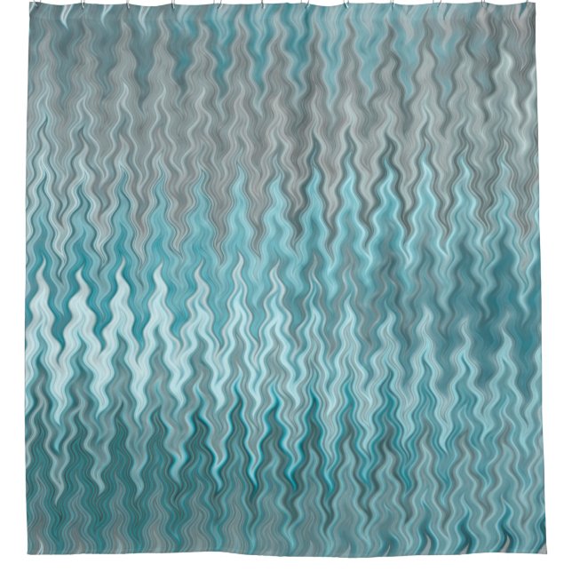 Wavy Curvy Turquoise Silver Grey Grey Pattern Shower Curtain (Front)