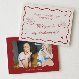 Wavy Deep Red Old Money Bridesmaid Proposal Card