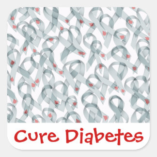 WAVY DIABETES RIBBONS SQUARE STICKER