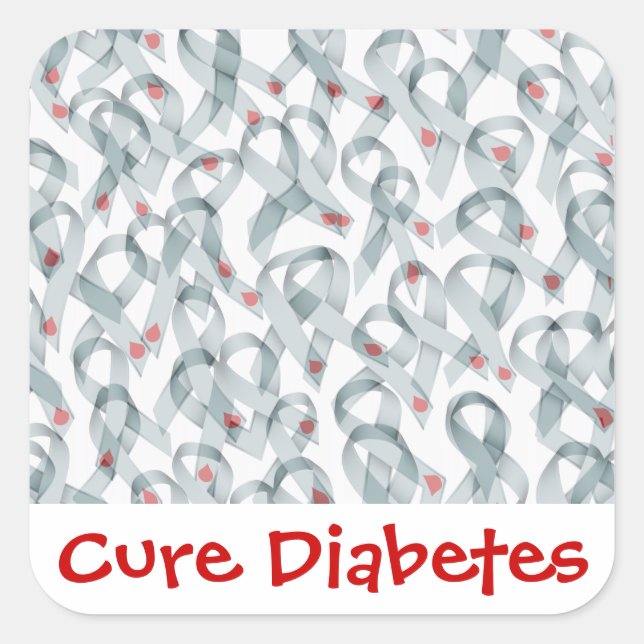 WAVY DIABETES RIBBONS SQUARE STICKER (Front)