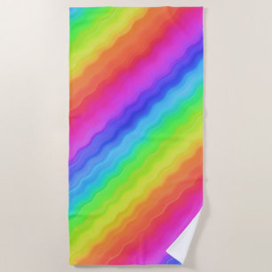 Wavy Diagonal Colorful Rainbow Design Beach Towel