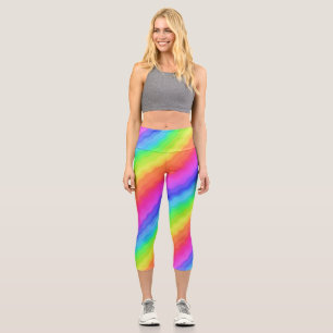 Wavy Diagonal Colourful Rainbow Design Capri Leggings