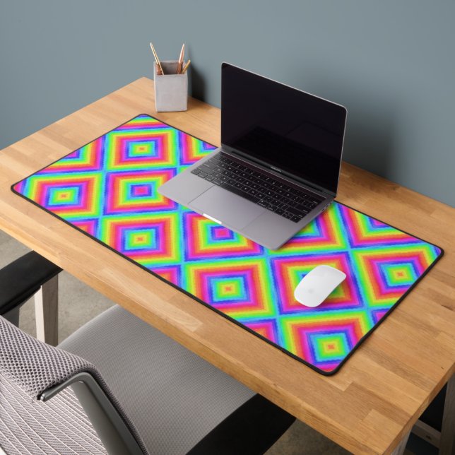 Wavy Diagonal Colourful Rainbow Design Desk Mat (Office 2)