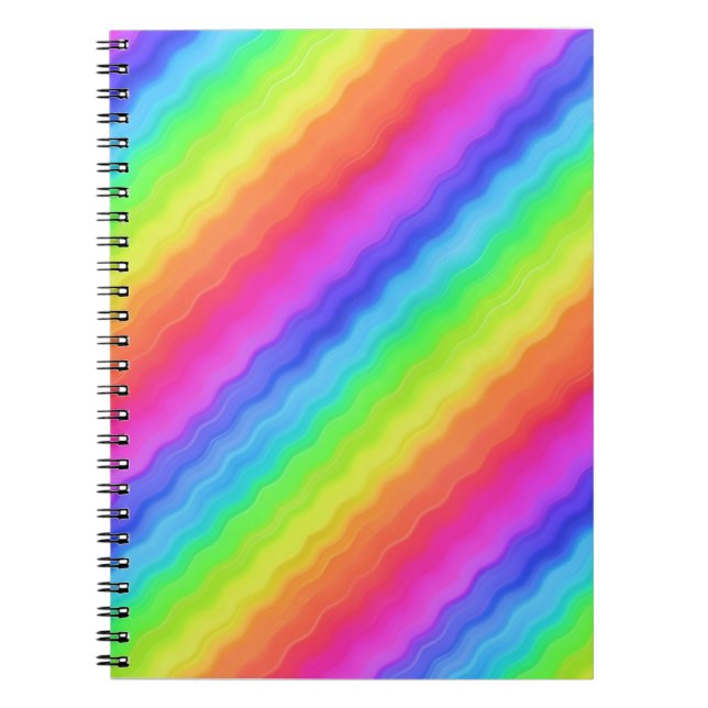 Wavy Diagonal Colourful Rainbow Design Notebook (Front)