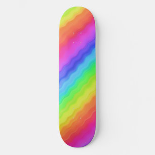Wavy Diagonal Colourful Rainbow Design Skateboard