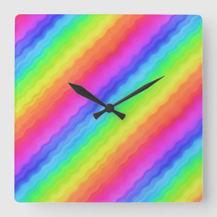 Wavy Diagonal Colourful Rainbow Design Square Wall Clock