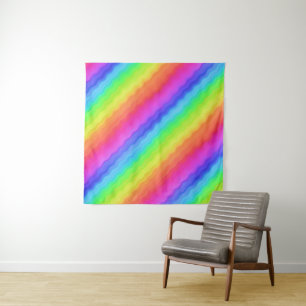 Wavy Diagonal Colourful Rainbow Design Tapestry