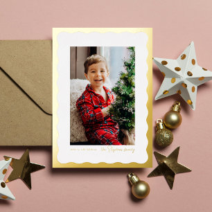 Wavy edge frame simple gold Christmas photo Foil Holiday Card