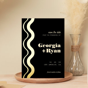Wavy Edge Modern Retro Black Save the Date Real