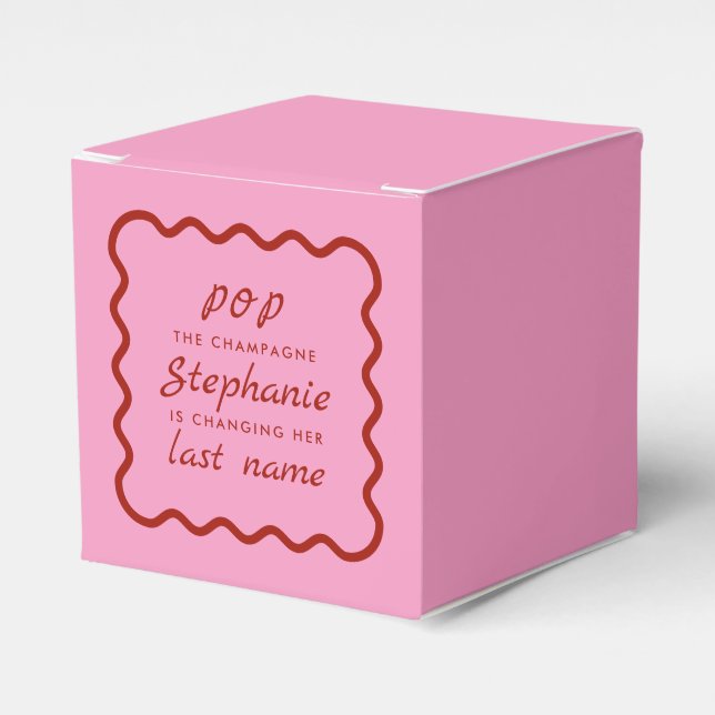 Wavy Edge Pink and Red Pop the Champagne Favour Box (Front Side)