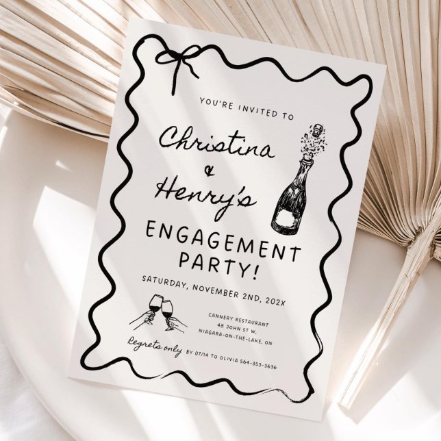 Wavy Engagement Party Invitation, Whimsical Bridal Invitation (Creator Uploaded)