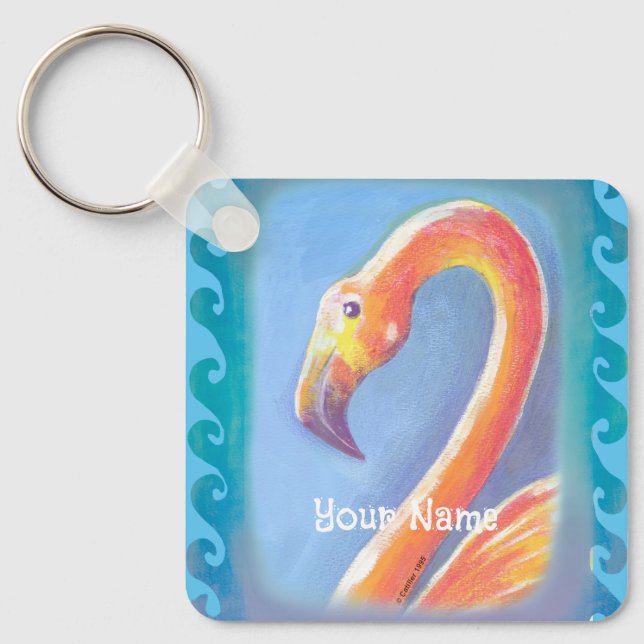 Wavy Flamingo  Key Ring (Front)