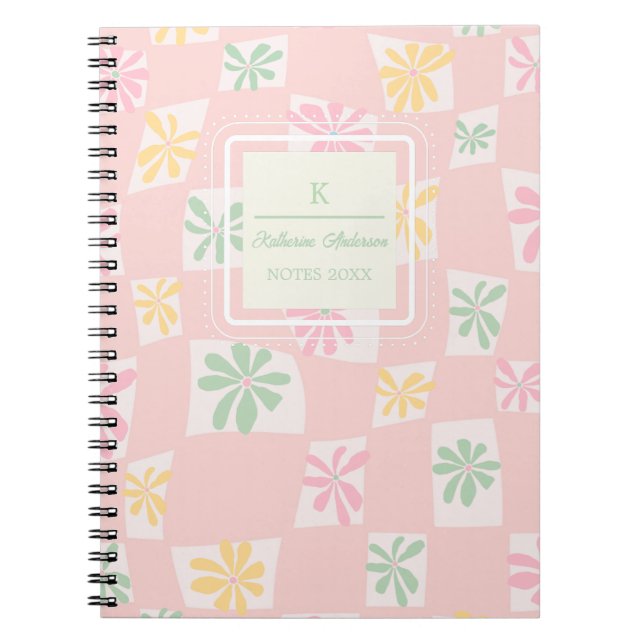 Wavy Floral Check Notebook (Front)