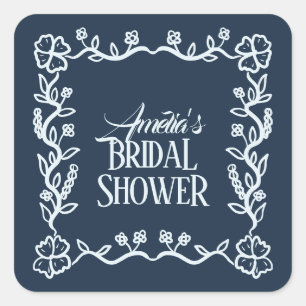Wavy Floral Frame Bridal Shower Sticker