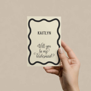 Wavy Frame Black and Natural Bridesmaid Proposal Card