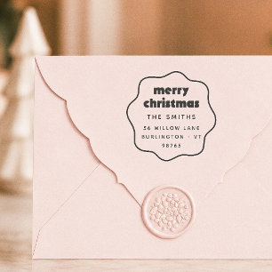 Wavy Frame Bold Merry Christmas Return Address Rubber Stamp