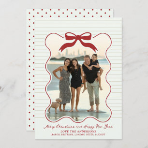 Wavy Frame Bow Pinstripe Holiday Card Christmas 