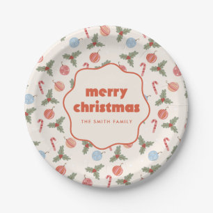 Wavy Frame Merry Christmas Paper Plate