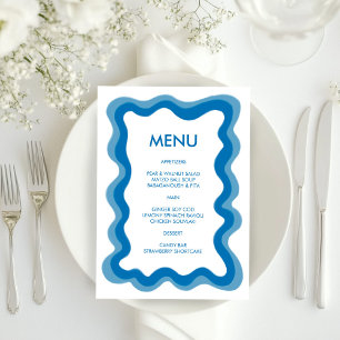 Wavy Frame Modern Chic Blue Custom Bar Bat Mitzvah Menu