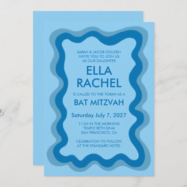Wavy Frame Modern Chic Custom Bar Bat Mitzvah Invitation (Front/Back)
