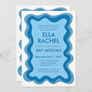Wavy Frame Modern Custom QR CODE Bar Bat Mitzvah Invitation