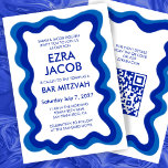 Wavy Frame Modern Custom QR CODE Bar Bat Mitzvah Invitation<br><div class="desc">Perfect card to announce a bat mitzvah, bar mitzvah or other Jewish celebration! Hand made wavy frame for you on the front side! FULLY CUSTOMIZABLE! Click on “Personalise” above to edit the text and add your link to the qr code. Click "edit using design tool" to adjust the fonts, colours...</div>