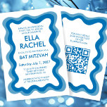 Wavy Frame Modern Custom QR CODE Bar Bat Mitzvah Invitation<br><div class="desc">Perfect card to announce a bat mitzvah, bar mitzvah or other Jewish celebration! Hand made wavy frame for you on the front side! FULLY CUSTOMIZABLE! Click on “Personalise” above to edit the text and add your link to the qr code. Click "edit using design tool" to adjust the fonts, colours...</div>