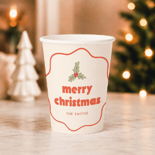 Wavy Frame Orange Merry Christmas Paper Cups