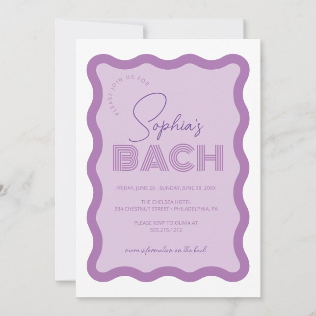 Wavy Frame Retro Bachelorette Weekend Itinerary In Invitation (Front)