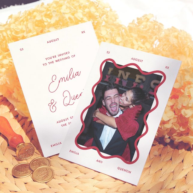 Wavy Frame Retro Photo Wedding Invitation (Creator Uploaded)