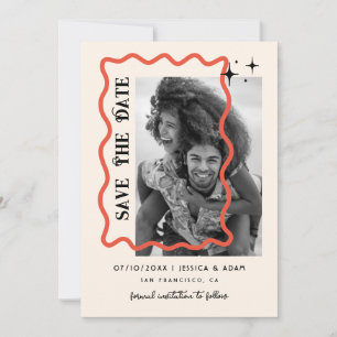Wavy Frame Retro Wedding Photo Save The Date Invitation