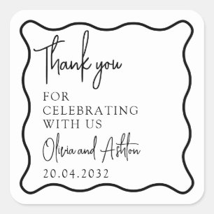 Wavy frame, Wavy border, wedding Thank You Sticker
