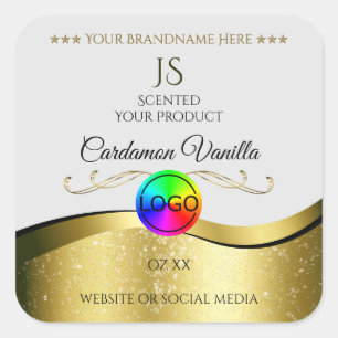 Wavy Gold Decor on Light Gray Logo Monogram Label
