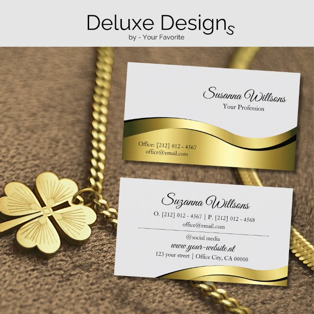 Wavy Gold Decor on Light Grey Classy and Luxury Business Card (Creator Uploaded)
