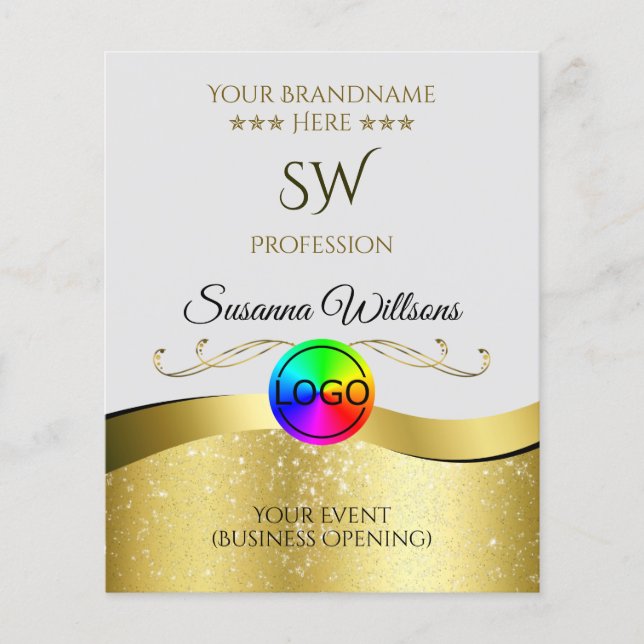 Wavy Gold Decor on Light Grey Logo Monogram Flyer (Front)