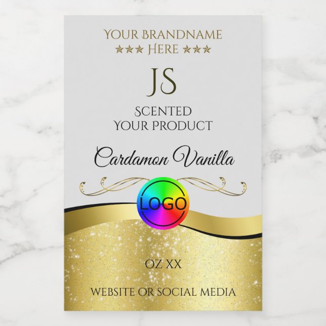 Wavy Gold Decor on Light Grey Logo Monogram Label (Single Label)