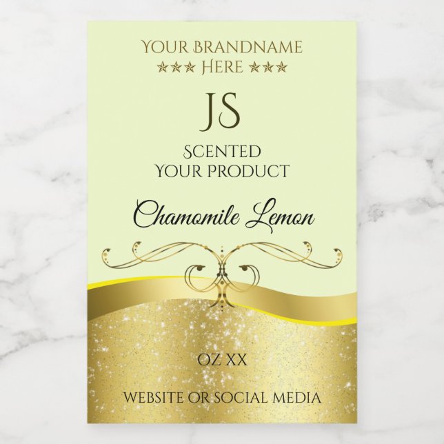 Wavy Gold Deluxe Decor Light Yellow Monogram Label (Single Label)