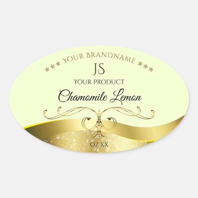 Wavy Gold Deluxe Decor Light Yellow Monogram Label (Front)