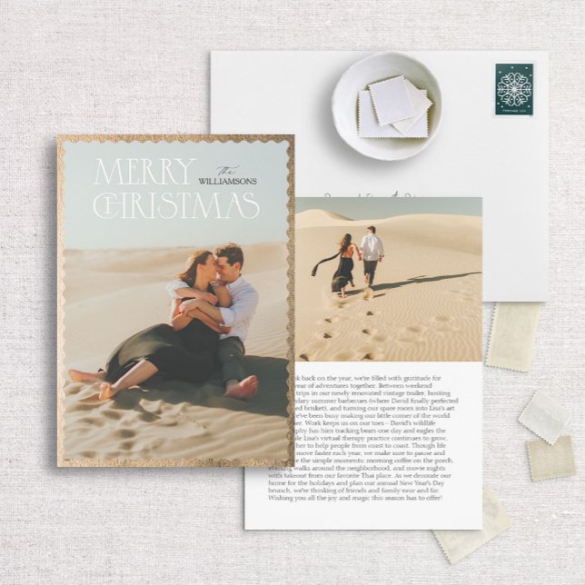 Wavy Gold Frame Classic Merry Christmas  Holiday Card (Creator Uploaded)