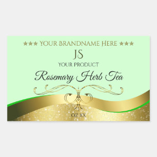 Wavy Gold Glamour Decor Light Green Monogram Label