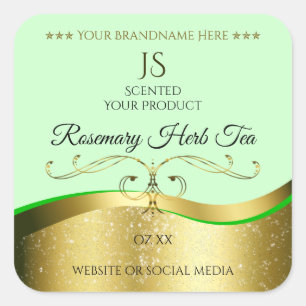 Wavy Gold Glamour Decor Light Green Monogram Label