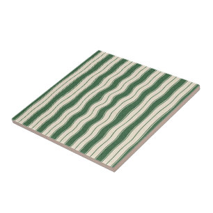 Wavy Green and White Stripes Tile