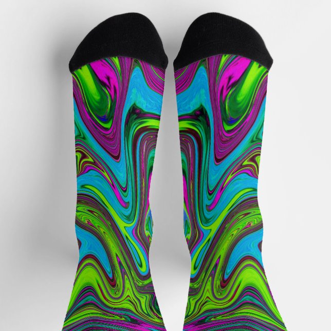 Wavy Green, Blue and Magenta Abstract Art Socks (Top)