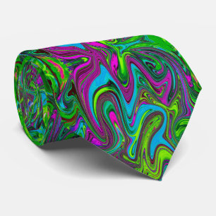 Wavy Green, Blue and Magenta Abstract Art Tie