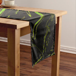 Wavy green long strokes on dark background short table runner