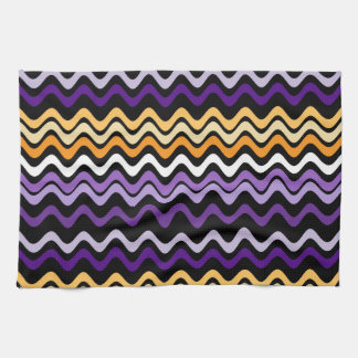Wavy Groovy Stripes Purple and Orange  Tea Towel